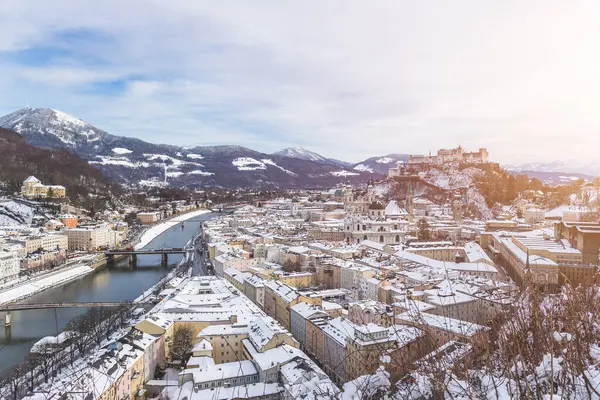 Salzburg Winter Verschneite Altstadt Sonnenschein — Stockfoto