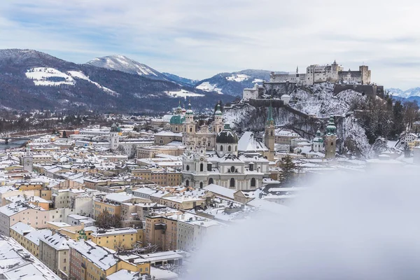 Panorama Salzburgo Inverno Centro Histórico Nevado — Fotografia de Stock