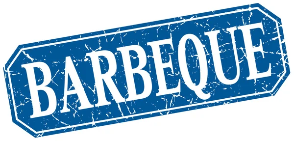 Barbecue carré bleu vintage grunge signe isolé — Image vectorielle