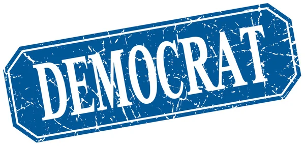Democraat blauw vierkant vintage grunge geïsoleerd teken — Stockvector
