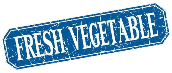 新鮮な野菜の青い正方形ヴィンテージ グランジ分離記号 — ストックベクタ