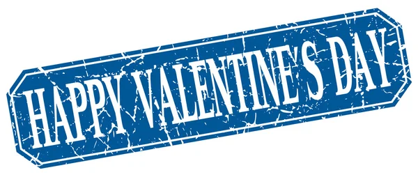 Felice San Valentino blu quadrato vintage grunge segno isolato — Vettoriale Stock
