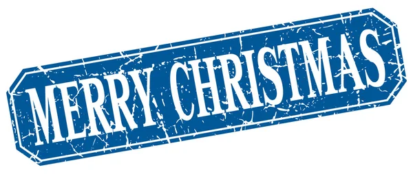 Merry christmas blue square vintage grunge isolated sign — Stock Vector
