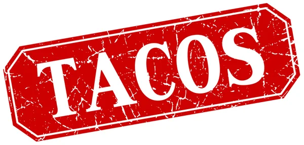 Tacos czerwony kwadrat rocznika ilustracja na białym tle znak — Wektor stockowy
