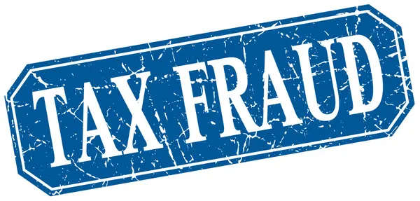 Tax fraud blue square vintage grunge isolated sign — Stock Vector