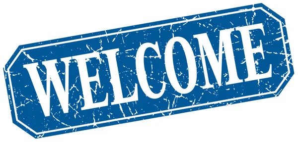 Welcome blue square vintage grunge isolated sign — Stockový vektor