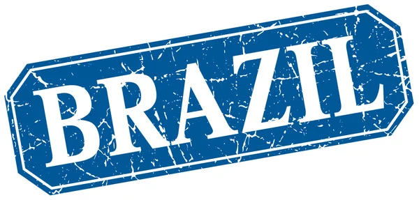 Brazil blue square grunge retro style sign — Stock Vector