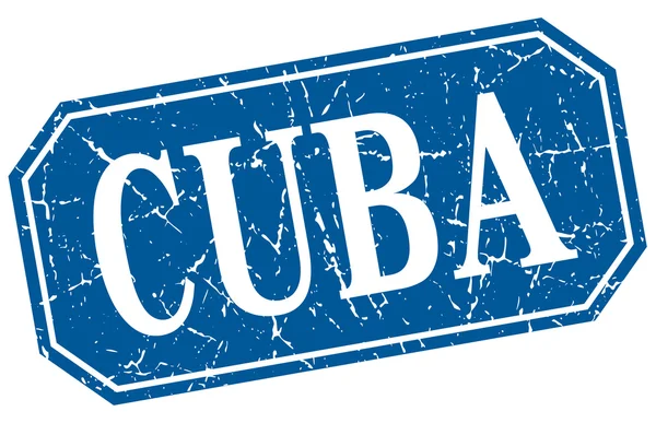 Cuba blauwe vierkante grunge retro stijl teken — Stockvector