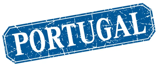 葡萄牙蓝色方形 grunge 复古风格标志 — 图库矢量图片