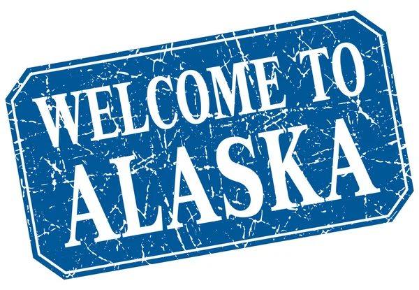 Bienvenido al sello grunge cuadrado azul de Alaska — Vector de stock