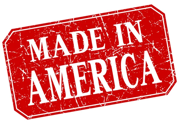 Gemaakt in Amerika rood vierkantje grunge stempel — Stockvector