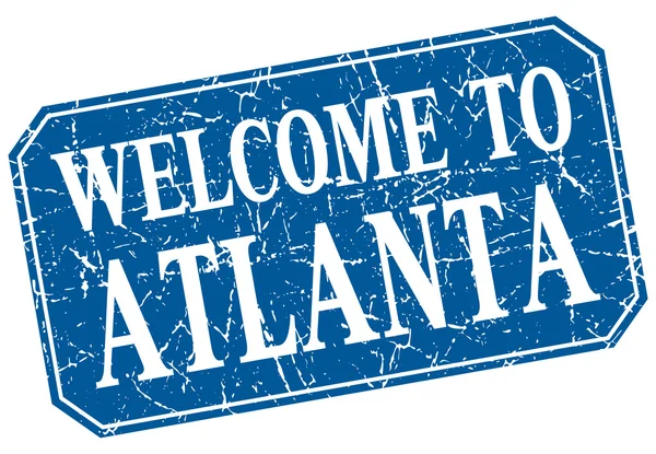 Benvenuto al francobollo grunge quadrato blu Atlanta — Vettoriale Stock