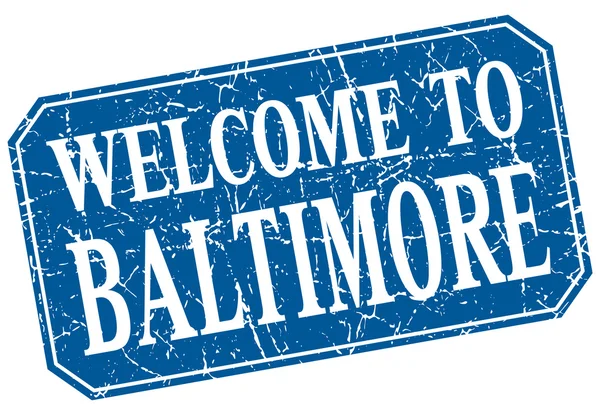 Bienvenido al sello Grunge cuadrado azul de Baltimore — Archivo Imágenes Vectoriales
