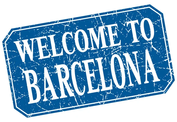 Vítejte v Barceloně modrý čtvereček grunge razítko — Stockový vektor