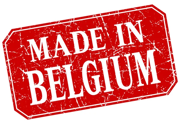 Gemaakt in België Rode plein grunge stempel — Stockvector