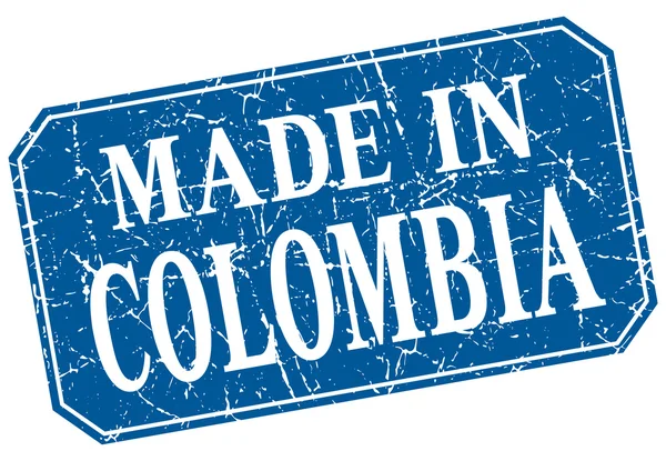 Fabriqué en Colombie timbre grunge carré bleu — Image vectorielle