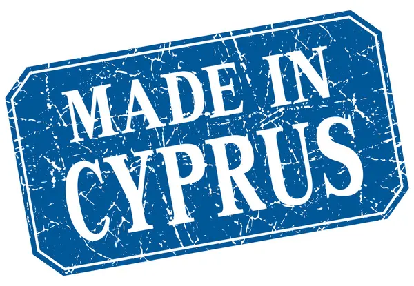 Gemaakt in Cyprus blauwe vierkante grunge stempel — Stockvector
