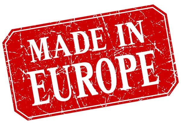 Vyrobené v Evropě červený čtvereček grunge razítko — Stockový vektor