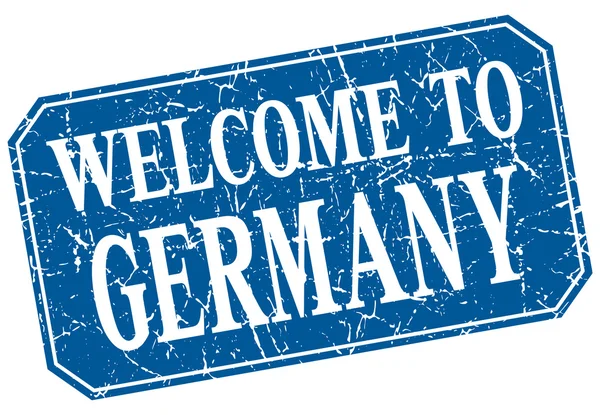 Benvenuto in Germania francobollo grunge quadrato blu — Vettoriale Stock