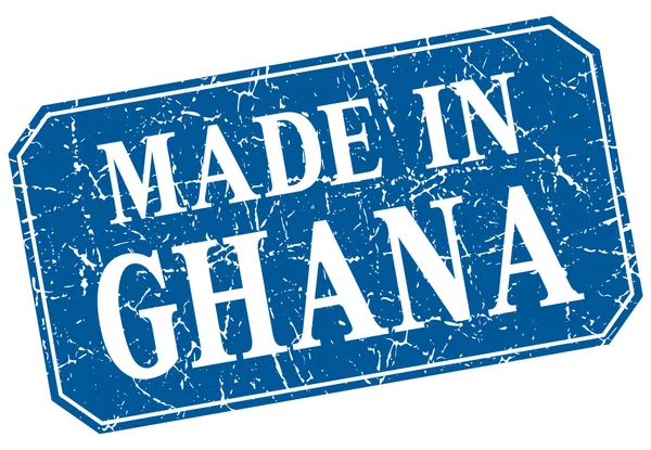 Gemaakt in Ghana blauwe vierkante grunge stempel — Stockvector