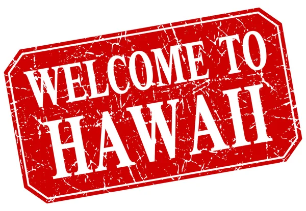 Benvenuto al francobollo grunge quadrato rosso Hawaii — Vettoriale Stock