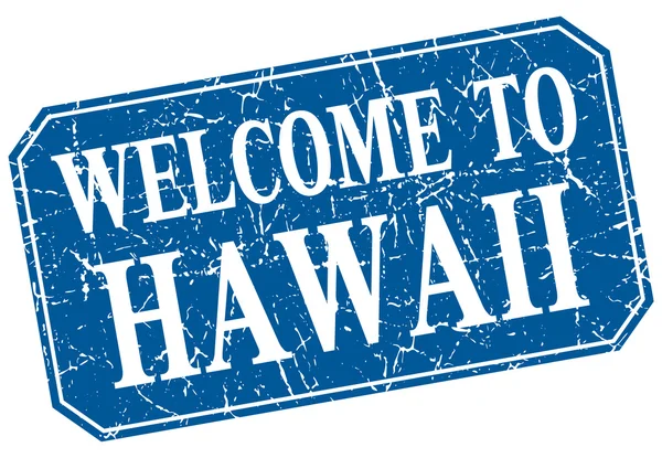 Benvenuto al francobollo grunge quadrato blu Hawaii — Vettoriale Stock