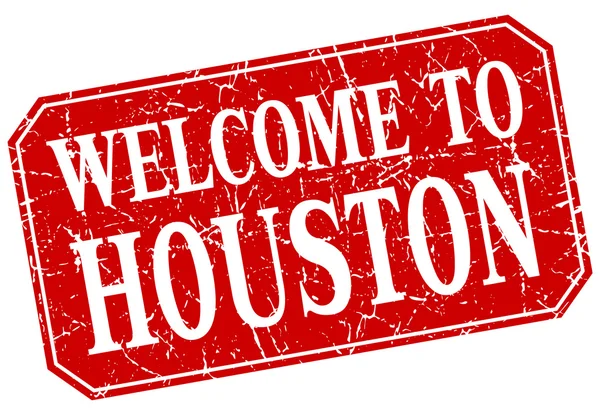 Benvenuto a Houston francobollo grunge quadrato rosso — Vettoriale Stock