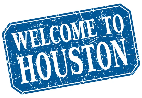 Benvenuto al francobollo grunge quadrato blu Houston — Vettoriale Stock