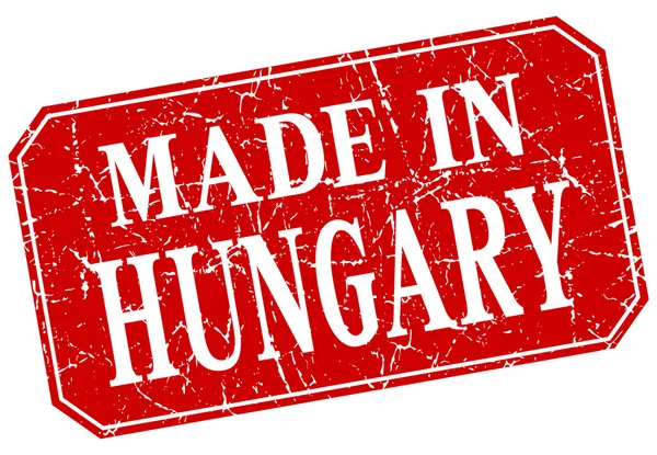 Gjorde i Ungern Röda torget grunge stämpel — Stock vektor