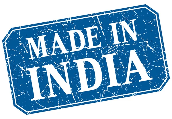 Made in India francobollo grunge quadrato blu — Vettoriale Stock