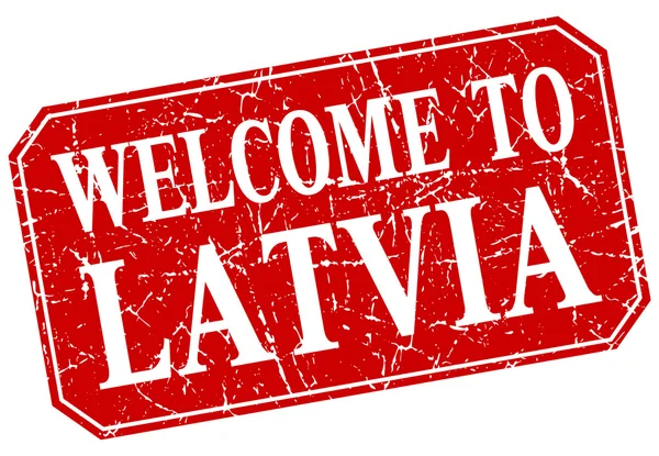 Welcome to Latvia red square grunge stamp — Stock Vector