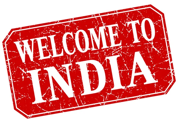 Willkommen bei india red square grunge stamp — Stockvektor