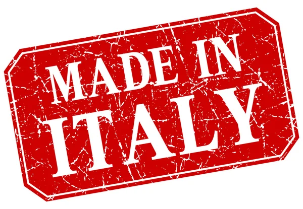 Gemaakt in Italië rood vierkantje grunge stempel — Stockvector