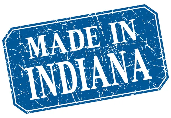 Fabriqué en Indiana bleu carré timbre grunge — Image vectorielle