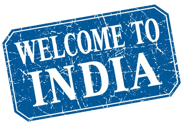 Welcome to India blue square grunge stamp — Stock Vector