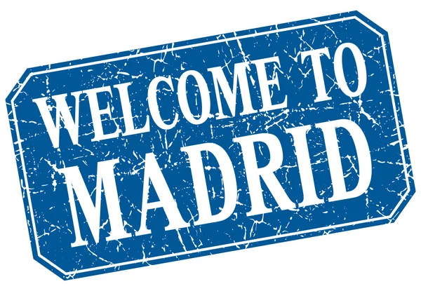 Welcome to Madrid blue square grunge stamp — Stock Vector