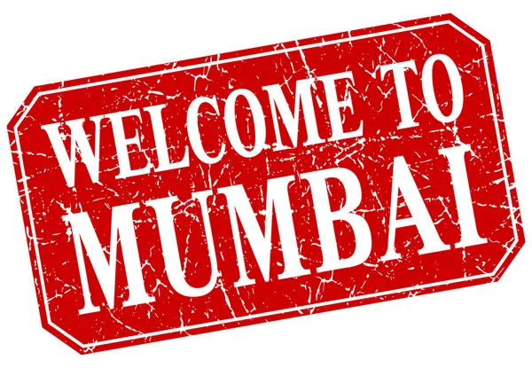 Bienvenue au timbre grunge carré rouge de Mumbai — Image vectorielle