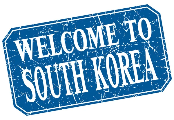 Welcome to South Korea blue square grunge stamp — Stock Vector