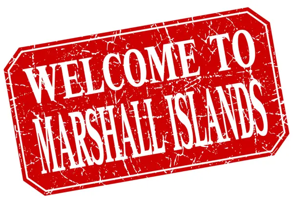 Bienvenido al sello de grunge cuadrado rojo de las Islas Marshall — Vector de stock