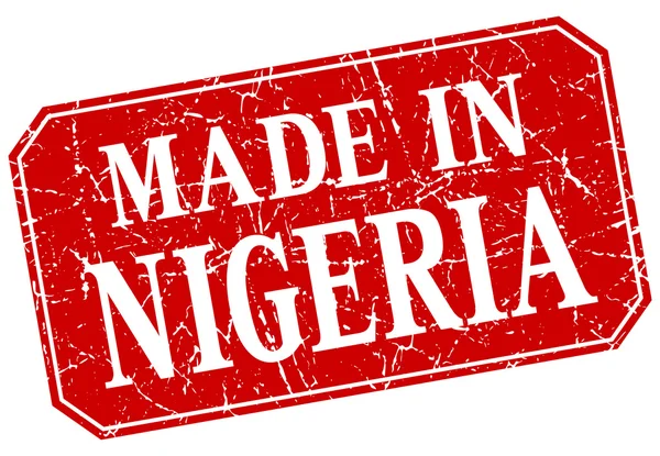 Gemaakt in Nigeria Rode plein grunge stempel — Stockvector