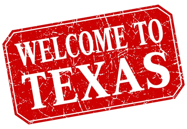 Benvenuto a Texas francobollo grunge quadrato rosso — Vettoriale Stock