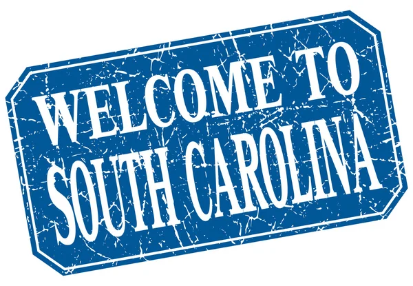 Willkommen bei South Carolina Blue Square Grunge Stempel — Stockvektor