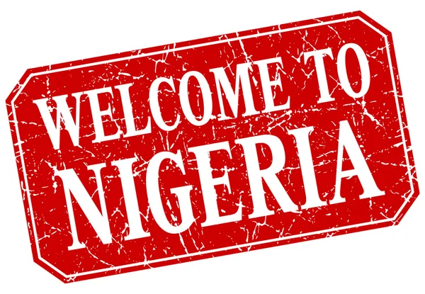 Benvenuto in Nigeria francobollo grunge quadrato rosso — Vettoriale Stock