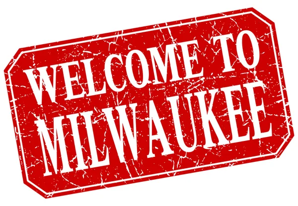 Bienvenido al sello Grunge cuadrado rojo de Milwaukee — Vector de stock