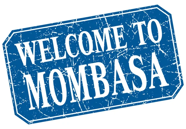 Welkom bij Mombasa blauwe vierkante grunge stempel — Stockvector