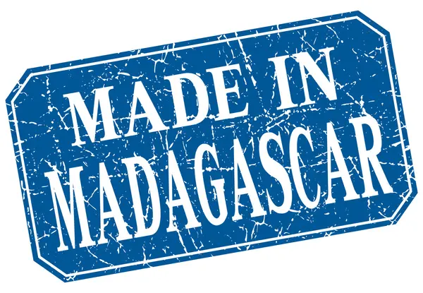 Feito em Madagáscar azul quadrado grunge selo — Vetor de Stock