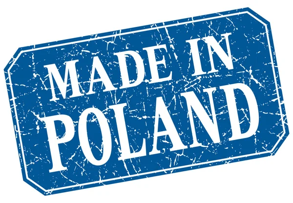 Gyártott-ban Lengyelország kék négyzet grunge-bélyeg — Stock Vector