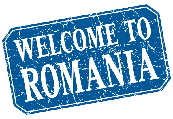 Welcome to Romania blue square grunge stamp — Stock Vector