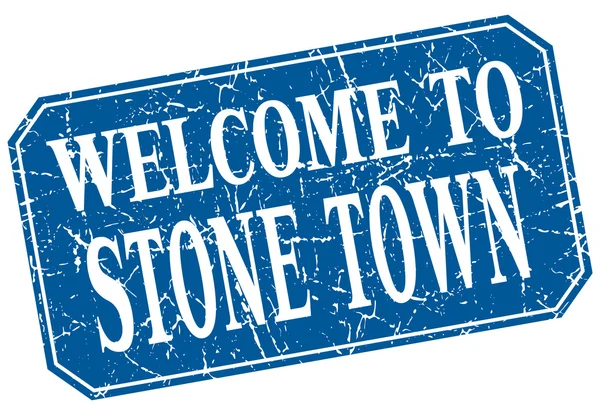 Willkommen bei Stone Town Blue Square Grunge Stempel — Stockvektor