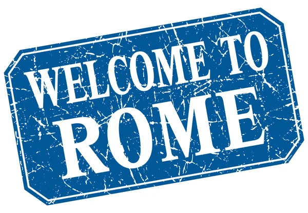 Benvenuto a Roma francobollo grunge quadrato blu — Vettoriale Stock